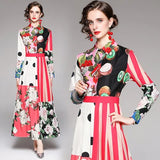 Banulin New 2024 Spring Long Maxi Dress Women's Turn Down Neck Long Sleeve Charming Floral Print Bohemia Casual Runway Dresses