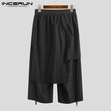 INCERUN Solid Color Men Casual Pants Joggers Elastic Waist Loose Irregular Skirt Trousers Men Streetwear Harajuku Wide Leg Pants