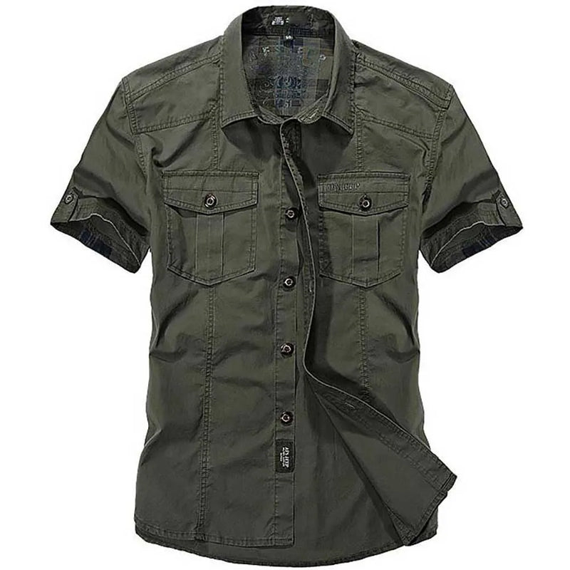 Fashion Cotton Casual Shirts Summer Men Plus Size Loose Baggy Shirts Short Sleeve Turn-down Collar Military Style Male Clothing