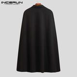 INCERUN Fashion Men Cloak Coats Solid Color One Button Lapel Cape Trench Streetwear Winter Faux Blends Overcoat Men Jackets