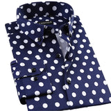 Men's Polka Dot Printing Long Sleeve Shirt Fashion Male Dress Shirts Casual Formal Cotton Black White Dots Youth Clothing