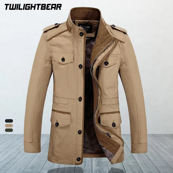 Brand Men's Casual Jacket Male Windbreaker Oversized 6XL Autumn Washed Cotton Classic Long Jackets Men Clothing Trench Coat