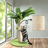 Cat Scratching Post with Green Leaves and Sisal Rope for Indoor