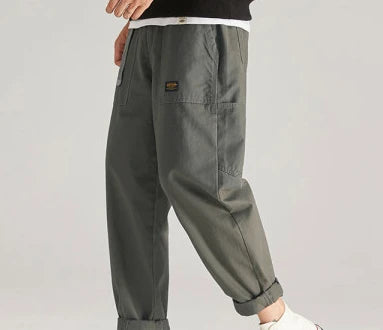 Autumn Winter New Pure Cotton Men Cargo Pants Korean Style Male Casual Loose Belt Mid Waist Slim Fit Pencil Trouser