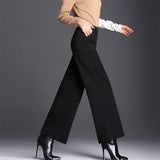 Women Autumn Winter Woolen Oversize Pants Elastic Band High Waist Solid Vintage Loose Casual Fashion Female Straight Trousers