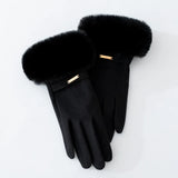 Winter Elegant Women's Gloves Touch Screen Velvet Thickened Gloves Rabbit Fur Women's Warm Mittens Glove