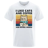 I Like Cats And Coffee Street Funny T-Shirt For Men Fashion Casual Loose Cotton Clothing Crewneck Breathable Tshirt Hip Hop Tees