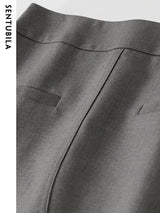 Sentubila Midi Split Grey Skirt for Women Autumn Elegant Solid Skirts with Slit Office Ladies Business Workwear