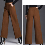 Women Autumn Winter Woolen Oversize Pants Elastic Band High Waist Solid Vintage Loose Casual Fashion Female Straight Trousers