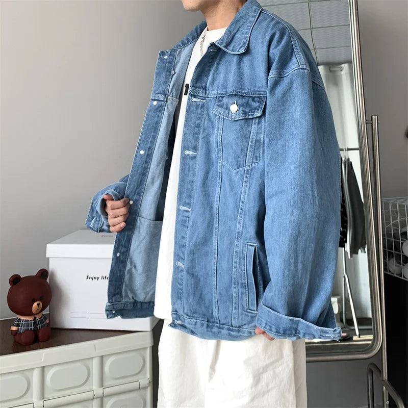 Spring Autumn New Mens Lapel Denim Jacket Coat M-5XL Hip Hop Wind Casual Coat Cotton Plus Size Denim Jacket Men Hole Clothes