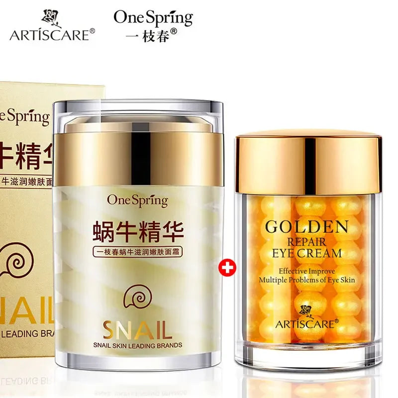 Snai Face Cream + Gold Eye Cream Eye Bags from Wrinkles Aloe Vera Anti-aging Removal Dark Circles Repair Moisturising