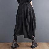 Vintage Striped Pants Women Loose Pockets Streetwear Vintage Wide Leg Pants Female Cross-pants Calf-length Loose Hip Hop