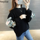 Neploe Thicked Flower Embroidery Hoodies O Neck Long Sleeve Ins Warm Sweatshirt Autumn Spring 2024 New Solid Ladies Top 48207