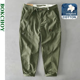 Autumn Winter New Pure Cotton Men Cargo Pants Korean Style Male Casual Loose Belt Mid Waist Slim Fit Pencil Trouser