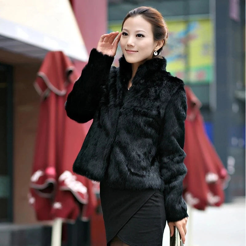 Luxury Hot Sale Winter Women Real Rabbit Fur Coat Natural Warm Rabbit Fur Jacket Lady Fashion 100% Genuine Real Rabbit Outerwear