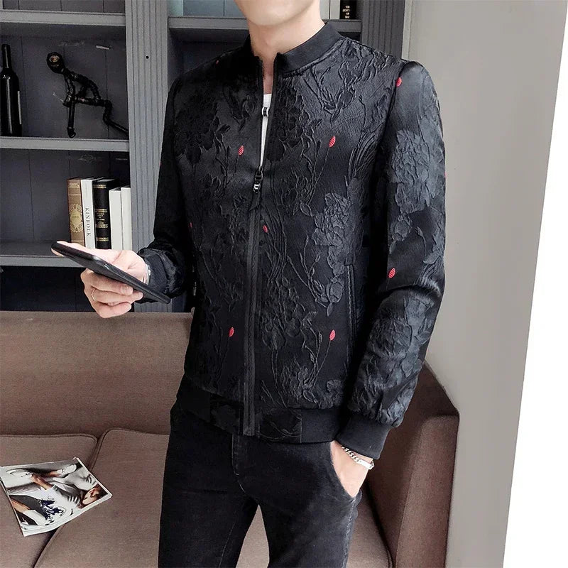 2024 Spring Bomber Jacket Men Slim Fit Jacquard Jackets Coat Masculina Black Green Men's Casual Baseball Uniform Pilot Jacket