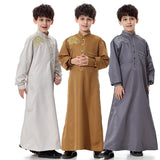 2024 New Kids Robe Children Embroidery Outfit Boys Ramadan Thawb Teens Long Sleeve National Clothes Arab Muslim Thobe 5-12 Years