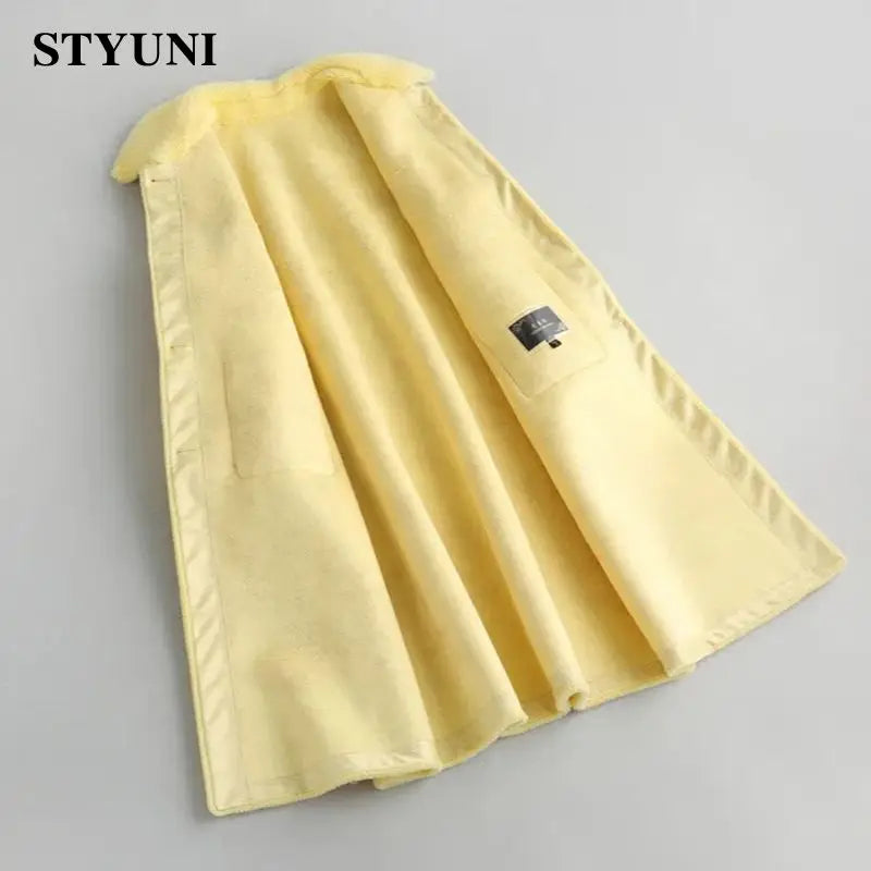 Yellow Solid Thick Woolen Long Sleeve High Waist With Belt Buttons Women's Jacket Wool & Blends Korean Fashion Winter Coat