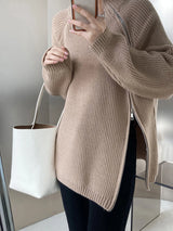 [EAM] Zipper Slit Big Size Knitting Sweater Turtleneck Long Sleeve Women Pullovers New Fashion Tide Autumn Winter 2024 1DF3058