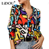 Spring Autumn Streetwear Casual Fashion Printing Blouse Female Long Sleeve Single Breasted Shirt Top Cardigan Women's Clothing