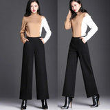 Women Autumn Winter Woolen Oversize Pants Elastic Band High Waist Solid Vintage Loose Casual Fashion Female Straight Trousers