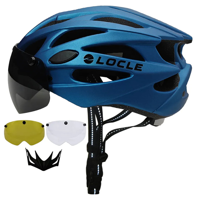 LOCLE Magnetic Goggles Cycling Helmet Men Women Bicycle Helmet Lenses MTB Bike Helmet Road Mountain Helmet Removable Sunvisor