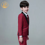 Nimble Spring Autumn Formal Suit for Boy Children Party Host Wedding Costume Red Blazer Vest Pants Wholesale Clothing 3Pcs Sets