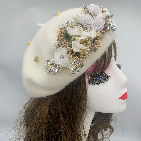 Winter Autumn Women's Beret Flower Diamonds Turban Cap Female Head Wrap Bonnet Turbante Mujer