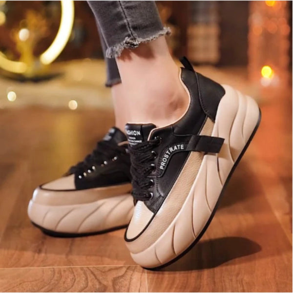 Leather Low Top Shoes for Women Retro 2024 Autumn New Korean Version Wedge Sneakers Student Lace Up Anti Slip Casual Sport Shoes