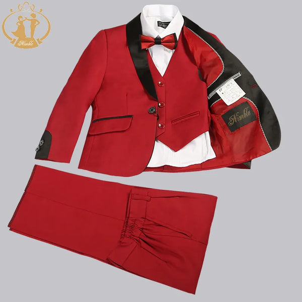 Nimble Spring Autumn Formal Suits for Boys Kids Wedding Blazer 3Pcs/Set Children Wholesale Clothing 3 Colors Red Black and Blue