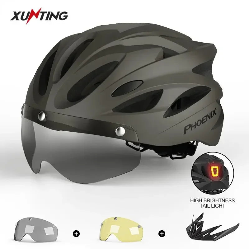 Xunting Bike Helmet with LED Light Breathable Cycling Helmet Adjustable Size EPS Integrally-Molded MTB Road Bicycle Helmet