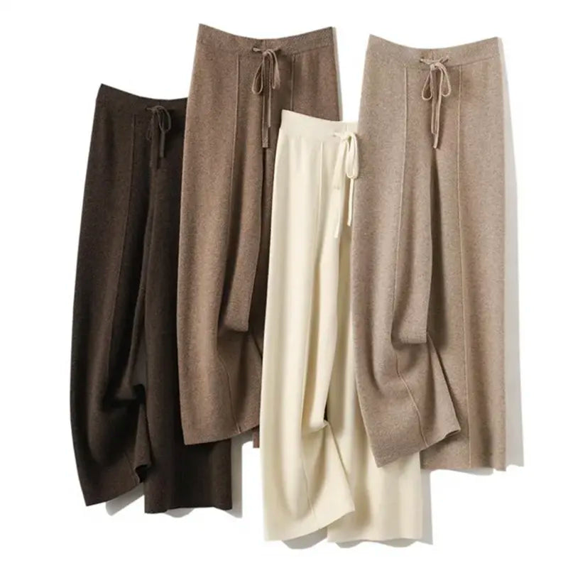 Cashmere Knitted Wide Leg Pants for Women in Autumn and Winter, with a Draping Feel and Straight Tube Wool Casual Woolen Pants