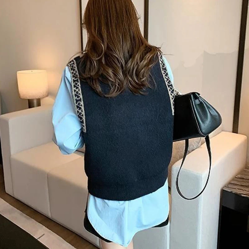 Autumn Winter Streetwear Trend Printing Vest Ladies Korean Fashion Loose Casual All-match Tank Top Women's Sleeveless Sweaters