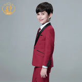 Nimble Spring Autumn Formal Suit for Boy Children Party Host Wedding Costume Red Blazer Vest Pants Wholesale Clothing 3Pcs Sets