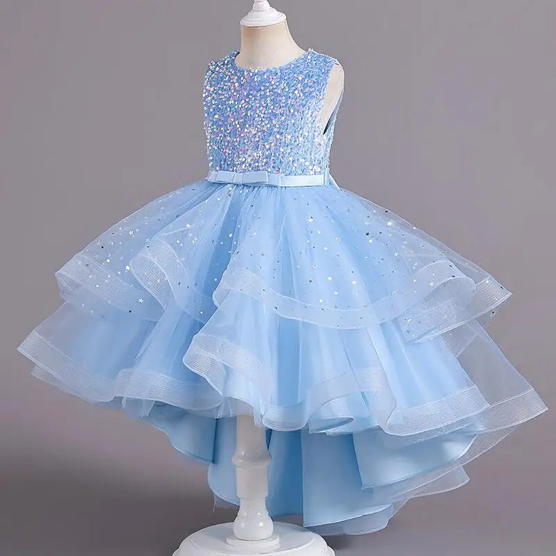 Christmas Carnival Ball Fluffy Birthday Party Dresses for Girls New Girl Embroidery Sequins 3-12 Year Old Girl Princess Dress