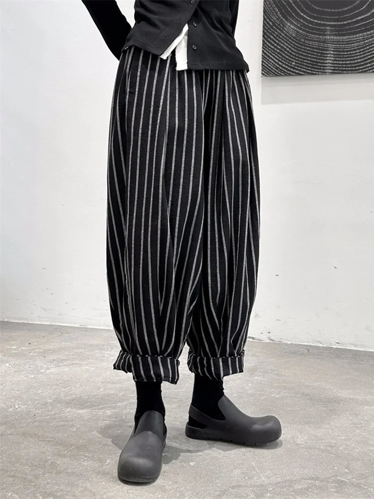 [EAM] High Waist Casual Black Striped Casual Wide Leg Pants New Loose Fit Trousers Women Fashion Spring Summer 2024 1DF3686