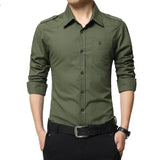 Men's epaulette Shirt Fashion Full Sleeve epaulet Shirt Military Style 100% Cotton Army Green Shirts with epaulets