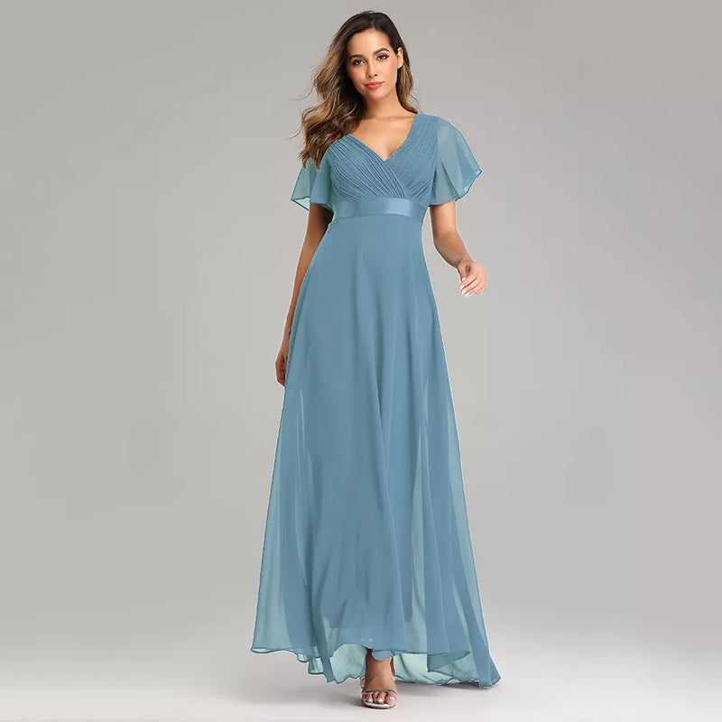 Evening Dresses XUCTHHC Elegant V-Neck Ruffles Chiffon Formal Evening Gown  Robe Vestidos De Fiesta Dress for Wedding Party