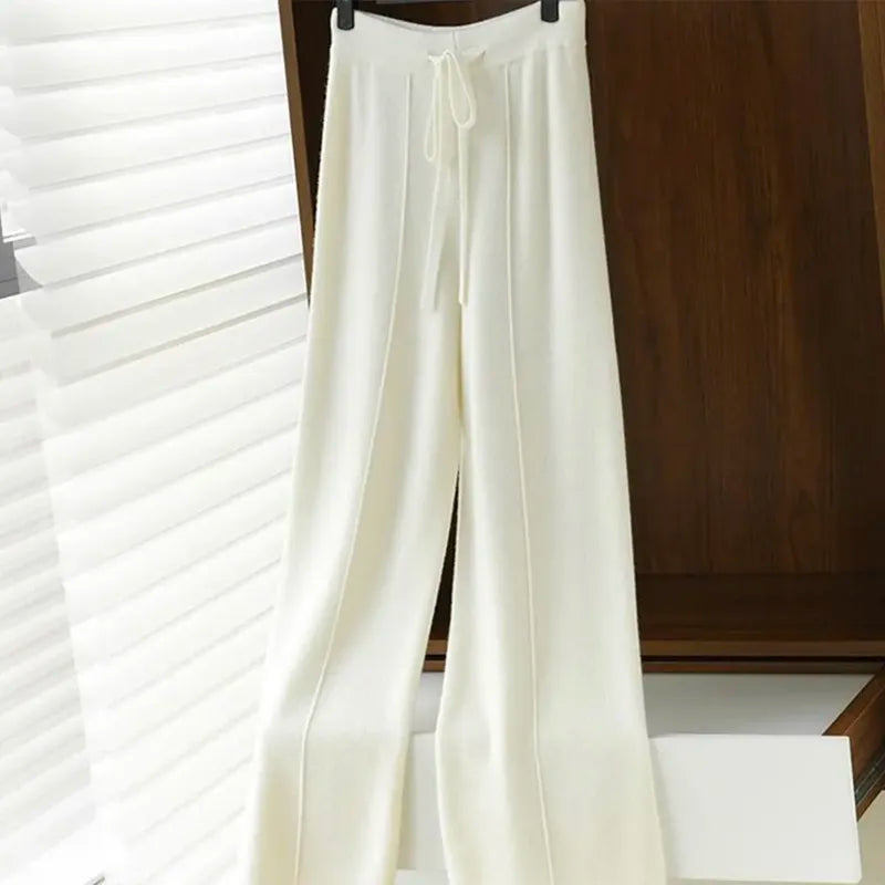 Cashmere Knitted Wide Leg Pants for Women in Autumn and Winter, with a Draping Feel and Straight Tube Wool Casual Woolen Pants