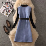 V-Neck High Waist With Belt Single Breasted Vest Women's Dress Sets Korean Fashion Knitted Pullover Sweater Two Piece Set Winter