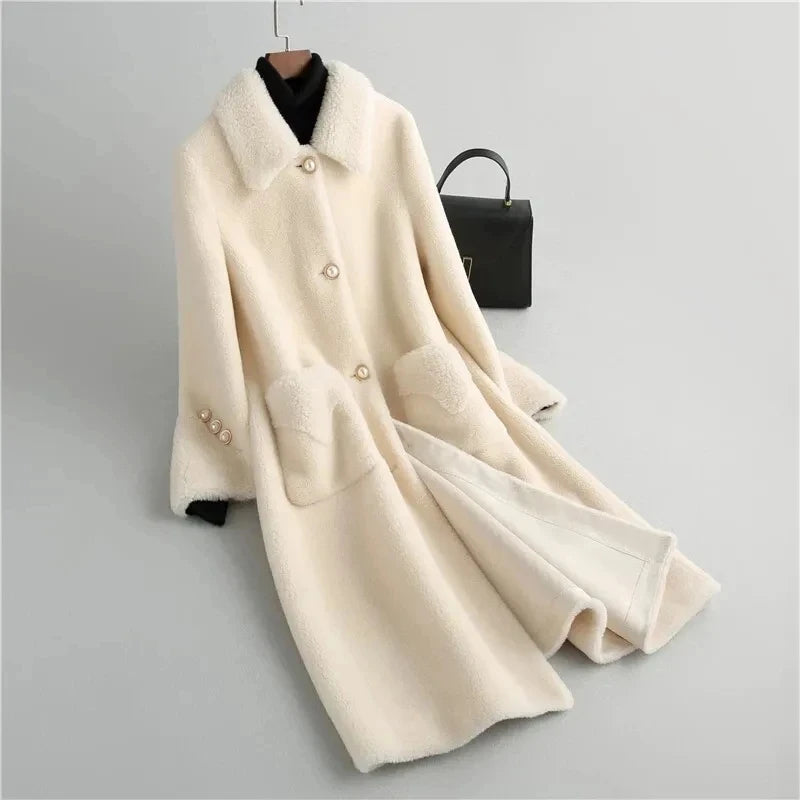 Yellow Solid Thick Woolen Long Sleeve High Waist With Belt Buttons Women's Jacket Wool & Blends Korean Fashion Winter Coat