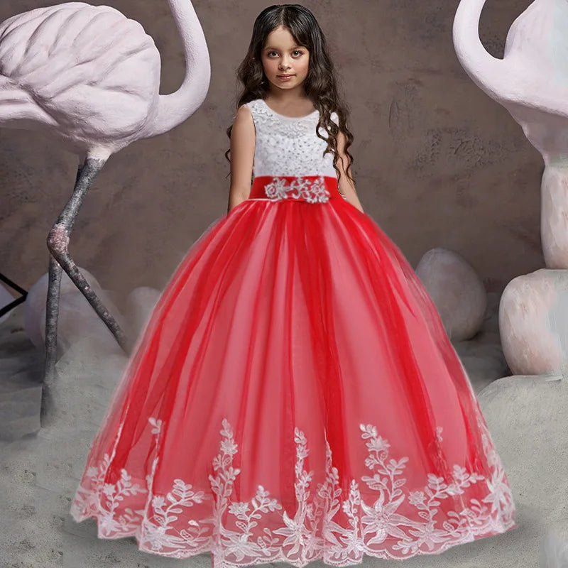 2024 Formal Girl Bridesmaid Dress Kids Clothes Baby Birthday Children Lace Princess Party Wedding Evening Prom Costume Vestidos