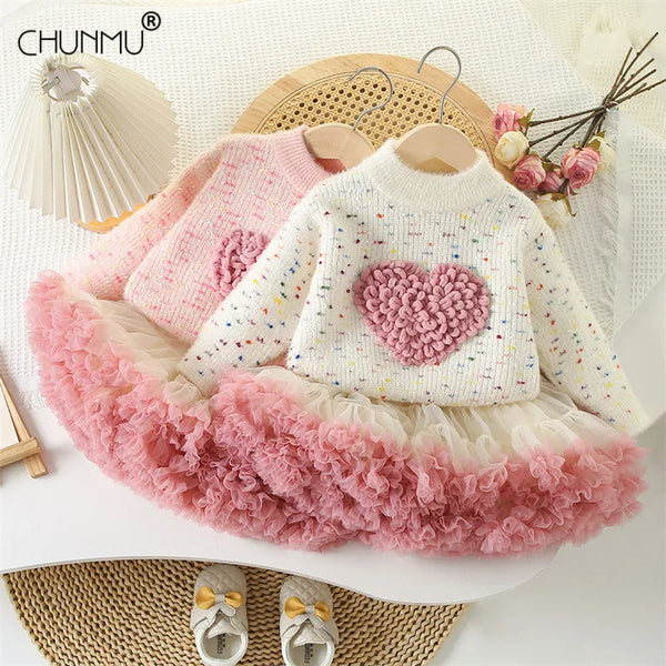 Girls Clothing Sets 2024 Spring Autumn Girls Flower Knitted Suit Kids Clothing Top Pleated Skirt Outfit for Baby Girls Clothes