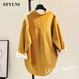 Yellow Corduroy Casual Turn-Down Collar Single Breasted Long Sleeve Women's Blouse Shirt Korean Fashion Female Clothing Autumn