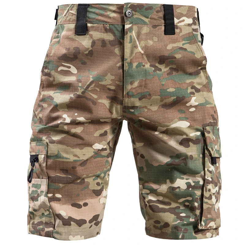 Mens Camouflage Tactical Cargo Shorts Summer Training Waterproof Wear-resistant Pants Multi Pocket Outdoor Combat Shorts Thin