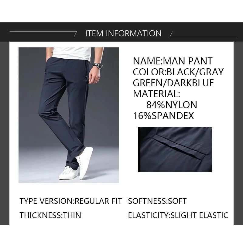 BROWON 2024 Male Trousers Summer New Nylon Solid Color Straight Mid Loose Full Length Smart Casual Pants Work Pants