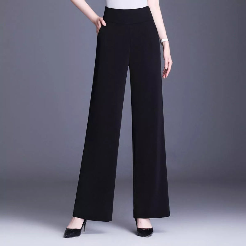 Office Lady All Season New All-match Woman Wide Leg Pants Oversize 6XL High Waist Elastic Solid Korean Fashion Straight Trousers