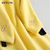 Yellow Solid Thick Woolen Long Sleeve High Waist With Belt Buttons Women's Jacket Wool & Blends Korean Fashion Winter Coat