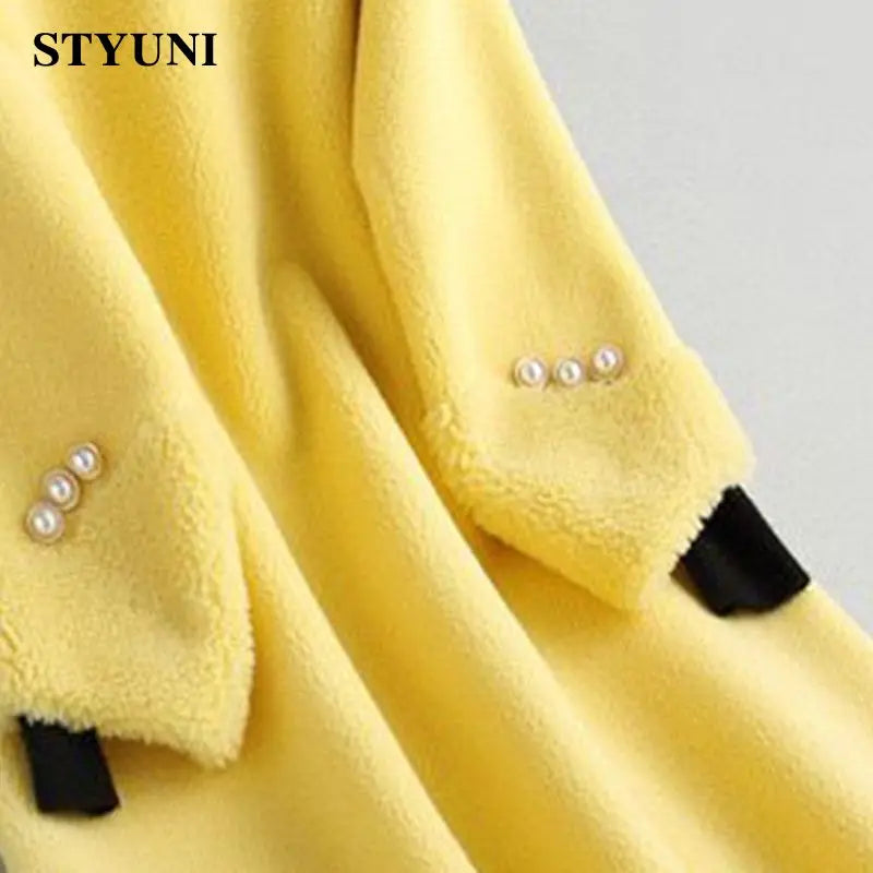 Yellow Solid Thick Woolen Long Sleeve High Waist With Belt Buttons Women's Jacket Wool & Blends Korean Fashion Winter Coat