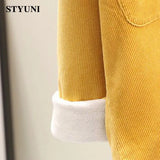 Yellow Corduroy Casual Turn-Down Collar Single Breasted Long Sleeve Women's Blouse Shirt Korean Fashion Female Clothing Autumn